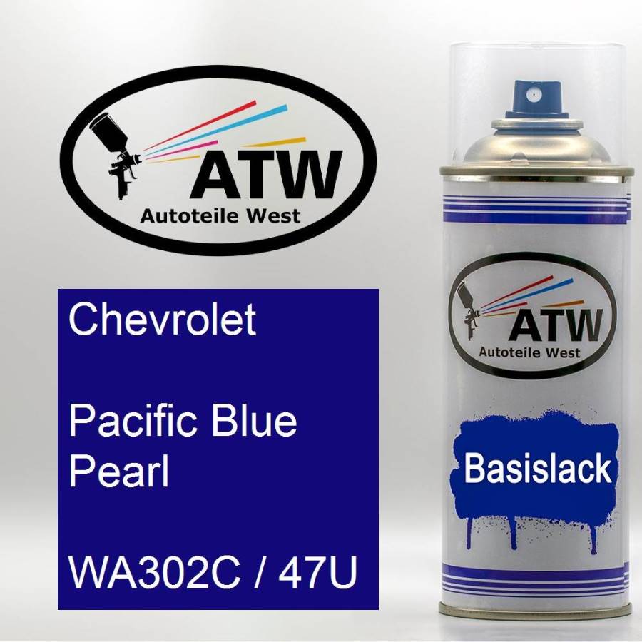 Chevrolet, Pacific Blue Pearl, WA302C / 47U: 400ml Sprühdose, von ATW Autoteile West.